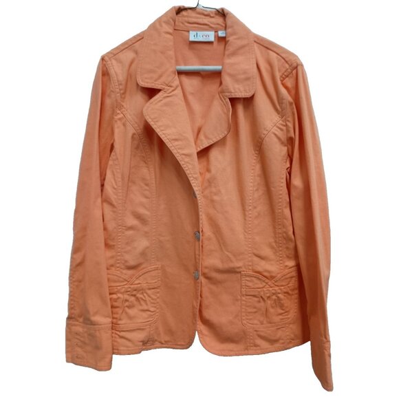 D&Co Denim + Company Womens Blazer Jacket Medium Orange Denim Collared Preppy - Picture 1 of 7